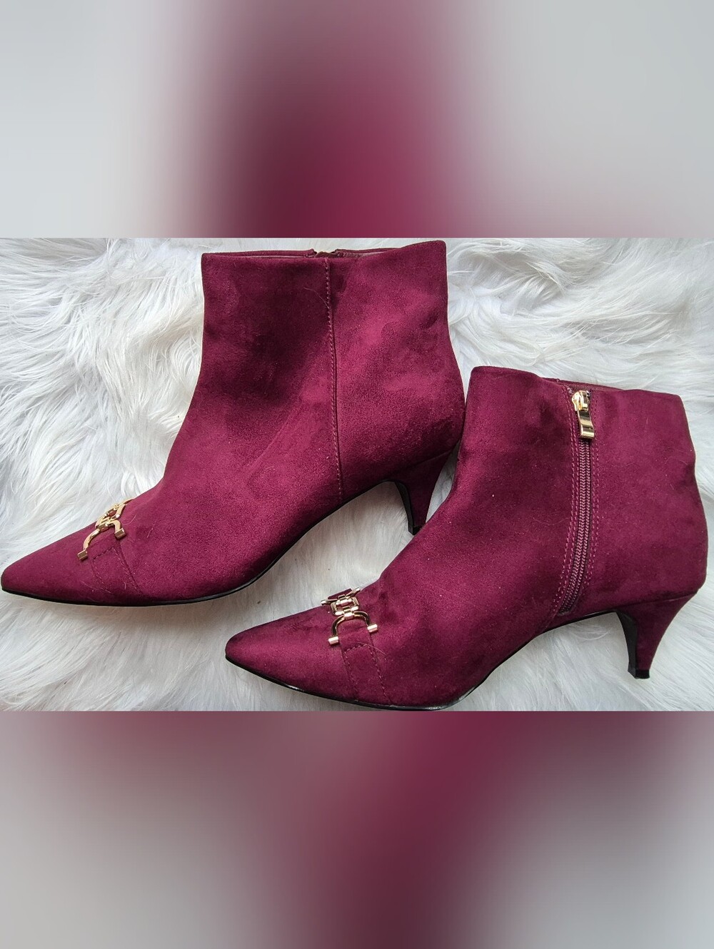 Womens Faux Suade Burgundy Ankle Boot Size 10